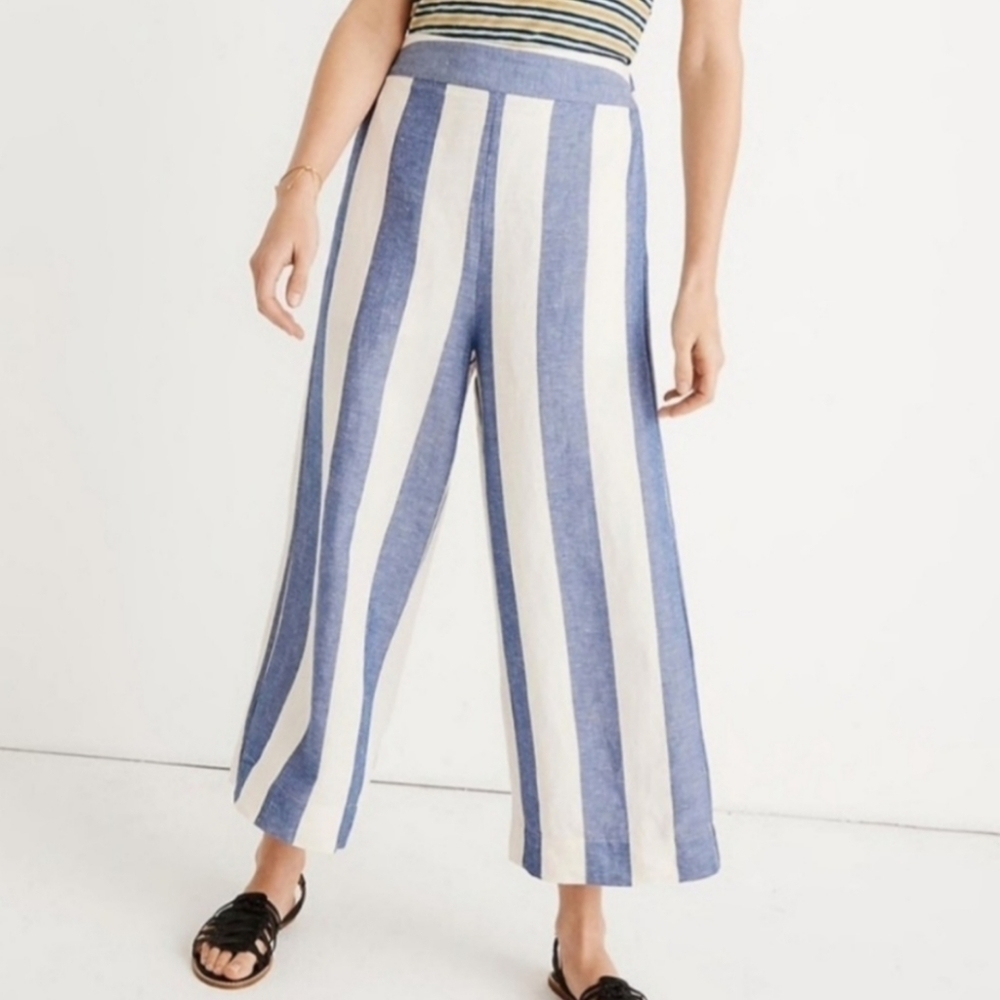 Madewell huston striped linen crop pants